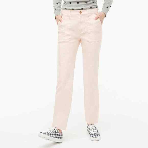 J. Crew 10" Highest Rise Utility Straight Pant in Stretch Canvas Size 24 Pink - Picture 1 of 15